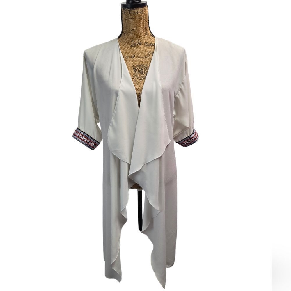 LuLaroe Sheer Kimono Cardigan w Embriodered Cuffs Sz S
